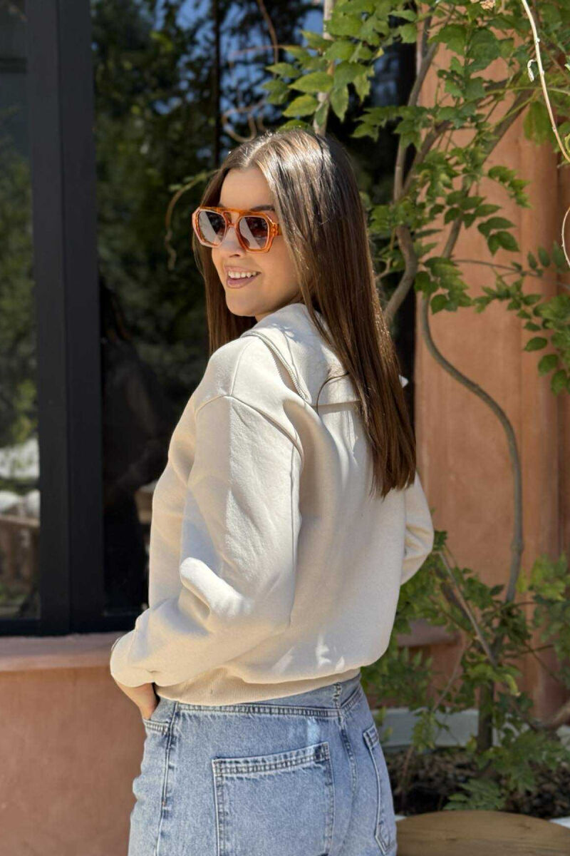 ZIPPER HIGH NECK WOMEN SWEATSHIRT BEIGE/BEZHE - 4