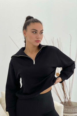 ZIPPER HIGH NECK WOMEN SWEATSHIRT BLACK/ E ZEZE 