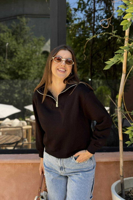 ZIPPER HIGH NECK WOMEN SWEATSHIRT BLACK/ E ZEZE - 2