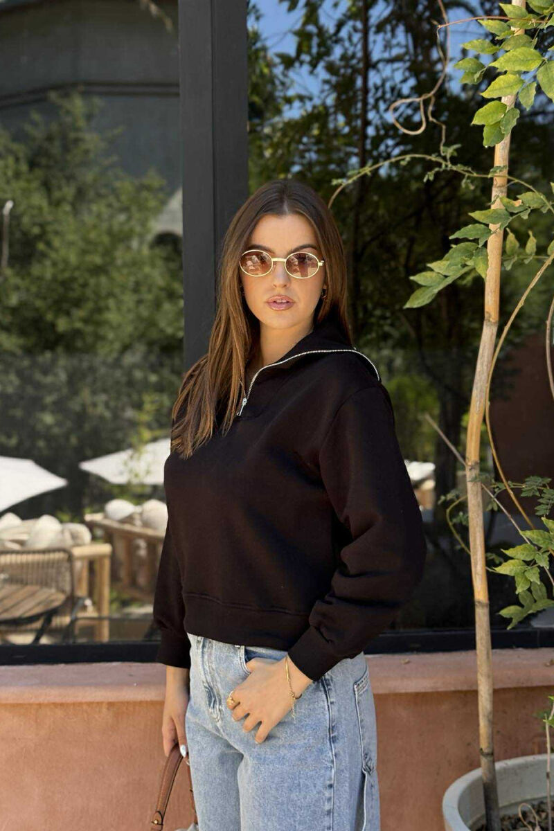 ZIPPER HIGH NECK WOMEN SWEATSHIRT BLACK/ E ZEZE - 3