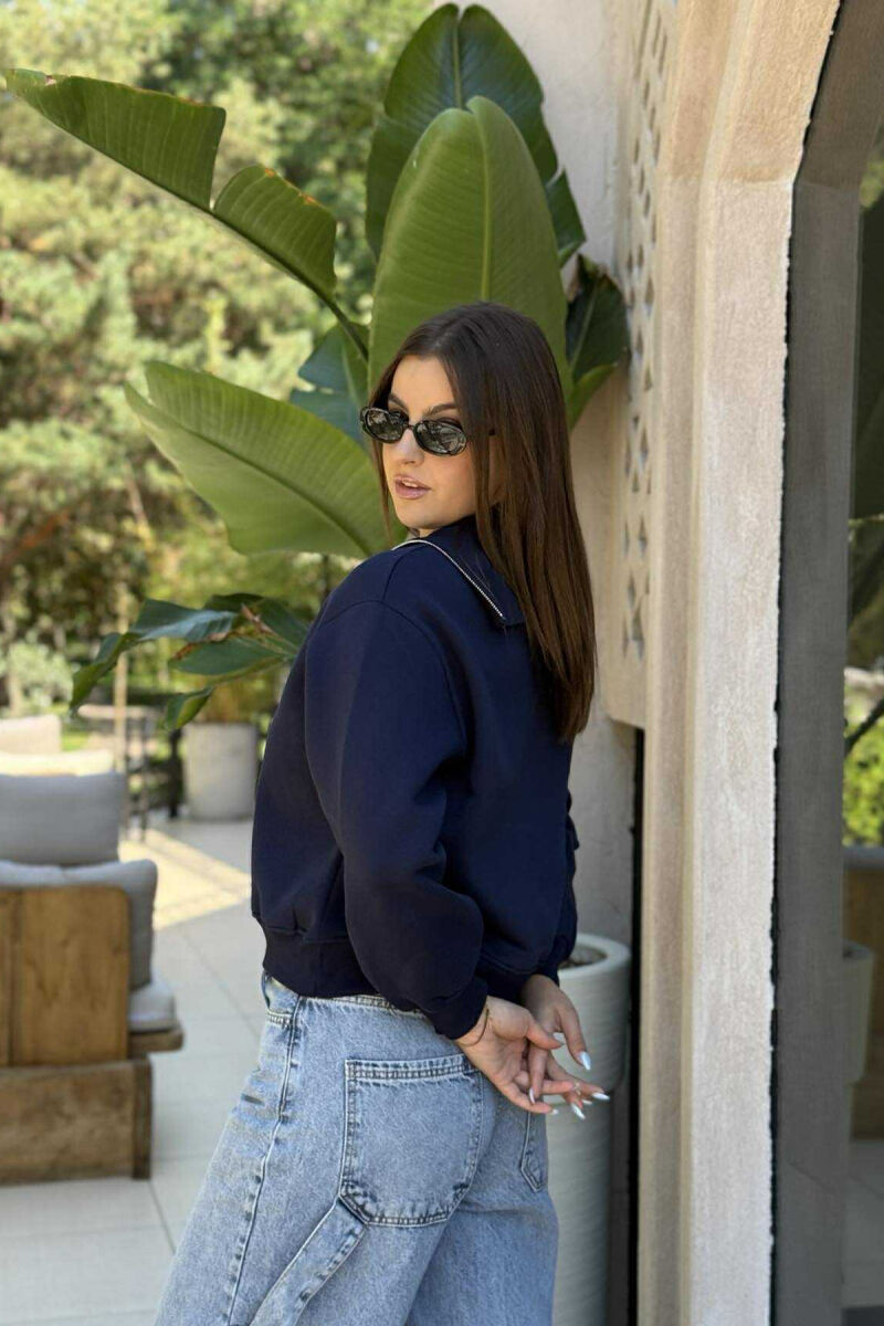 ZIPPER HIGH NECK WOMEN SWEATSHIRT DARK BLUE/BEE - 3