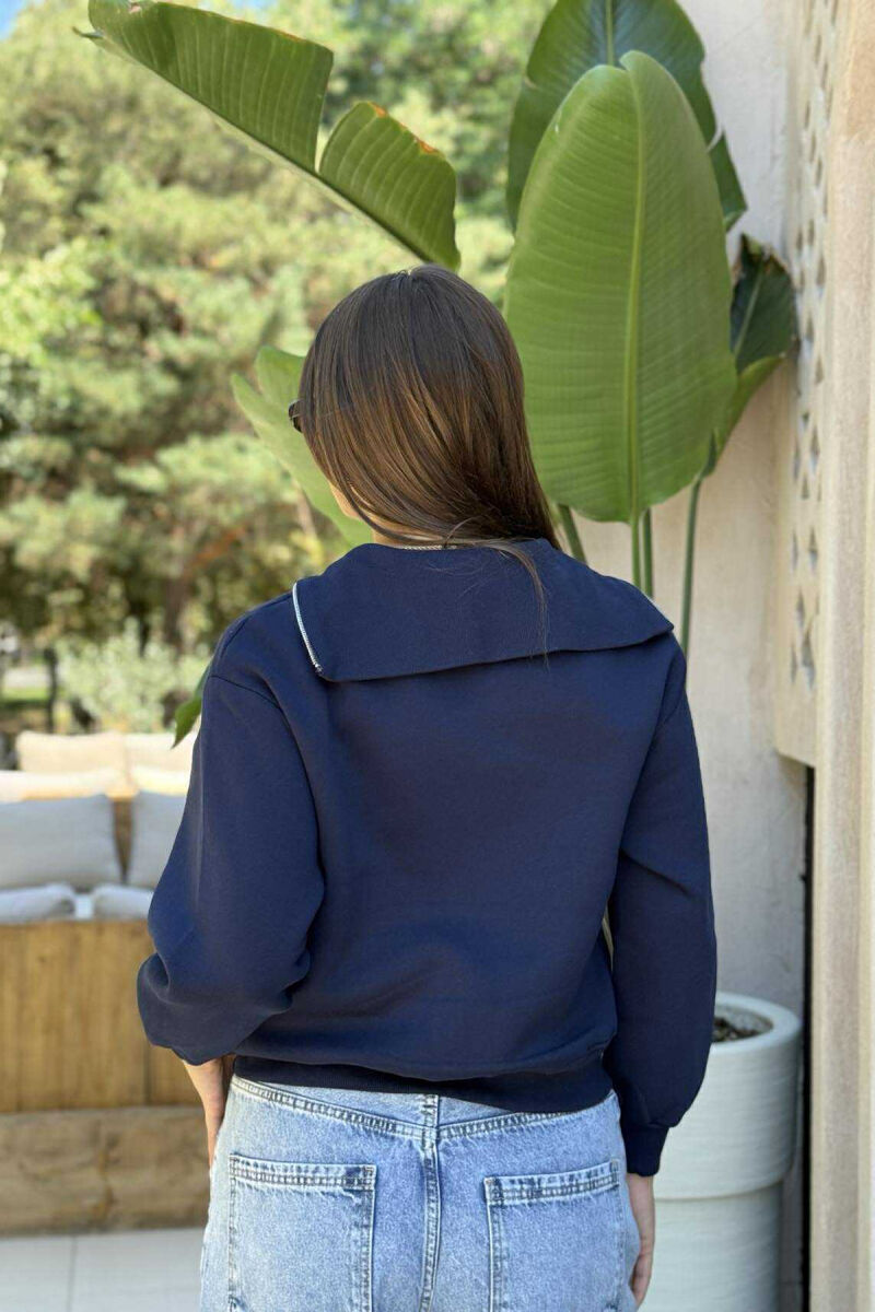 ZIPPER HIGH NECK WOMEN SWEATSHIRT DARK BLUE/BEE - 4