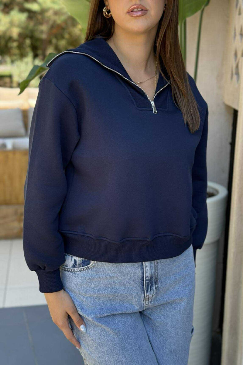 ZIPPER HIGH NECK WOMEN SWEATSHIRT DARK BLUE/BEE - 5