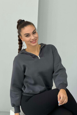 ZIPPER HIGH NECK WOMEN SWEATSHIRT DARK GREY/GEE 