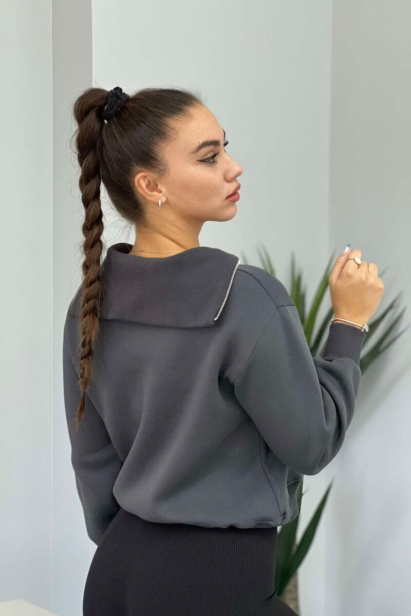 ZIPPER HIGH NECK WOMEN SWEATSHIRT DARK GREY/GEE - 2