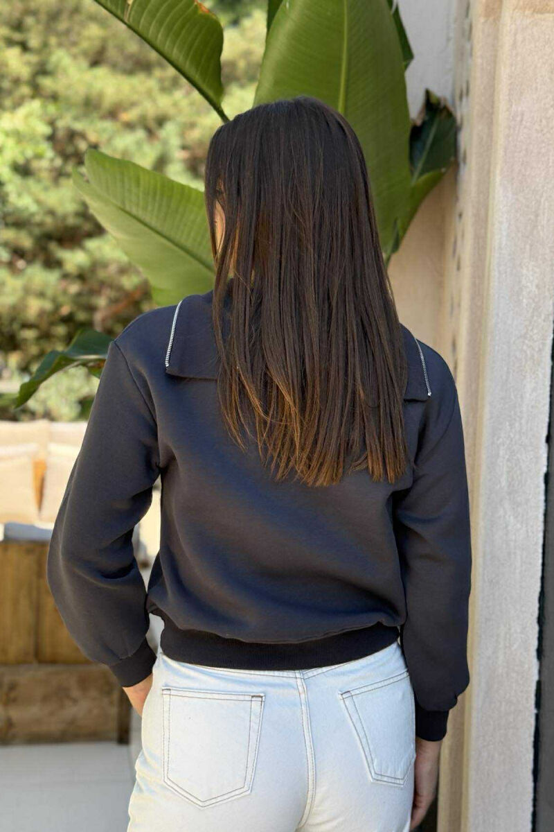 ZIPPER HIGH NECK WOMEN SWEATSHIRT DARK GREY/GEE - 2