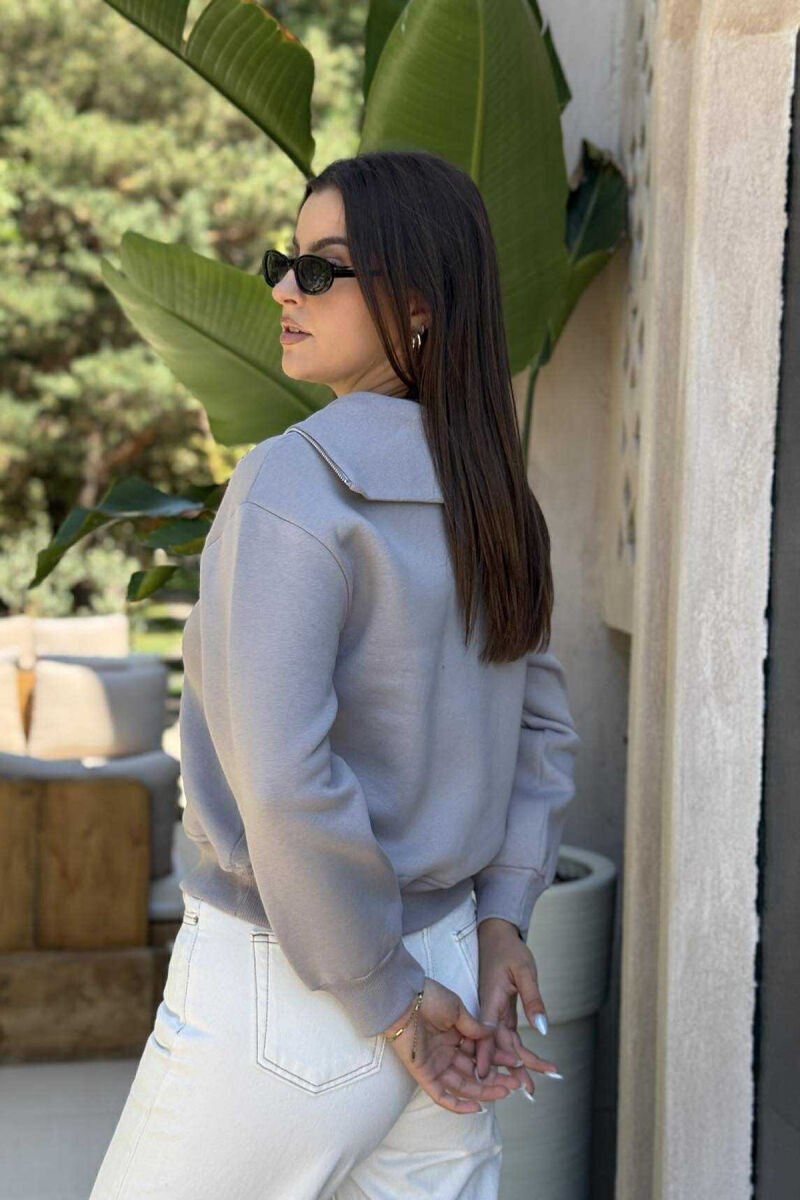 ZIPPER HIGH NECK WOMEN SWEATSHIRT GREY/GRI - 3