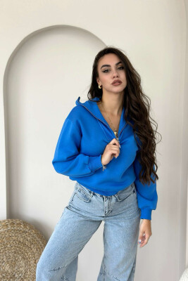 ZIPPER HIGH NECK WOMEN SWEATSHIRT LIGHTBLUE/BZ 