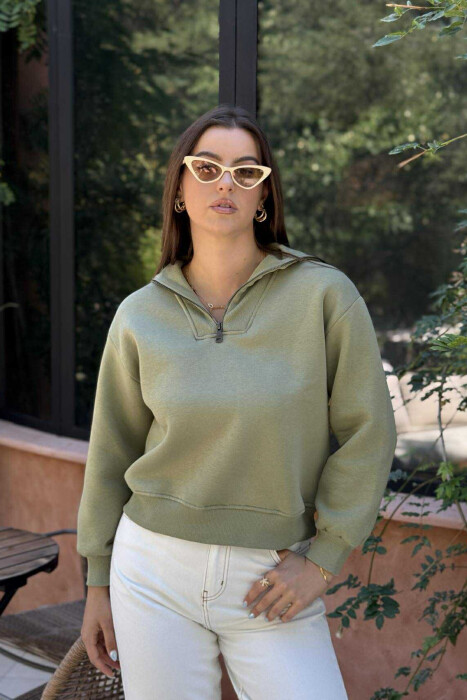 ZIPPER HIGH NECK WOMEN SWEATSHIRT OLIVE/ULLI 
