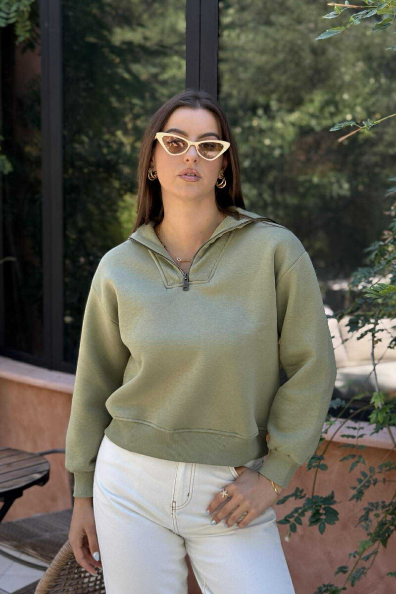 ZIPPER HIGH NECK WOMEN SWEATSHIRT OLIVE/ULLI - 1