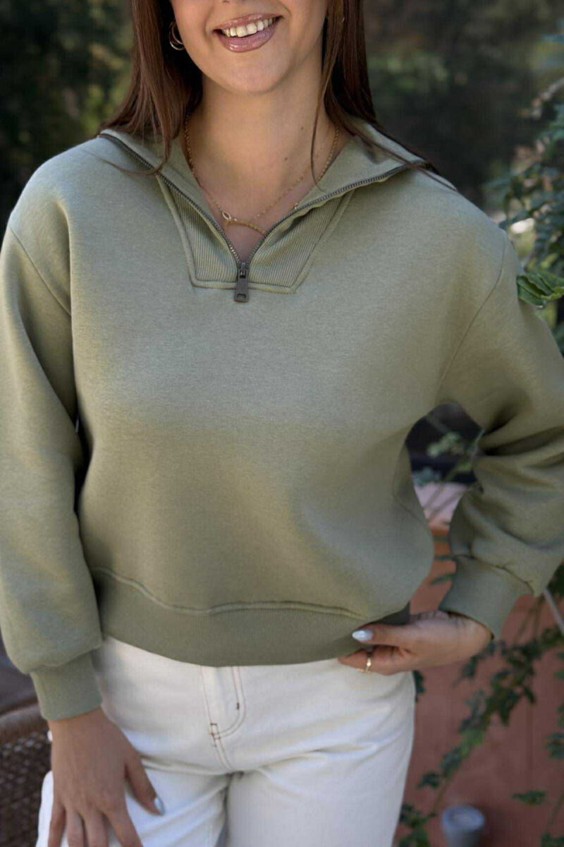 ZIPPER HIGH NECK WOMEN SWEATSHIRT OLIVE/ULLI - 3
