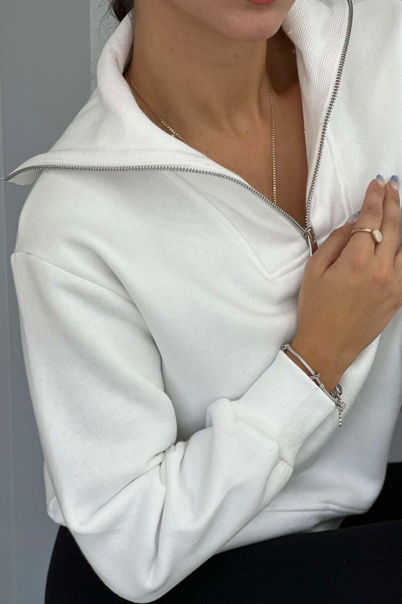 ZIPPER HIGH NECK WOMEN SWEATSHIRT WHITE-E BARDHE - 2