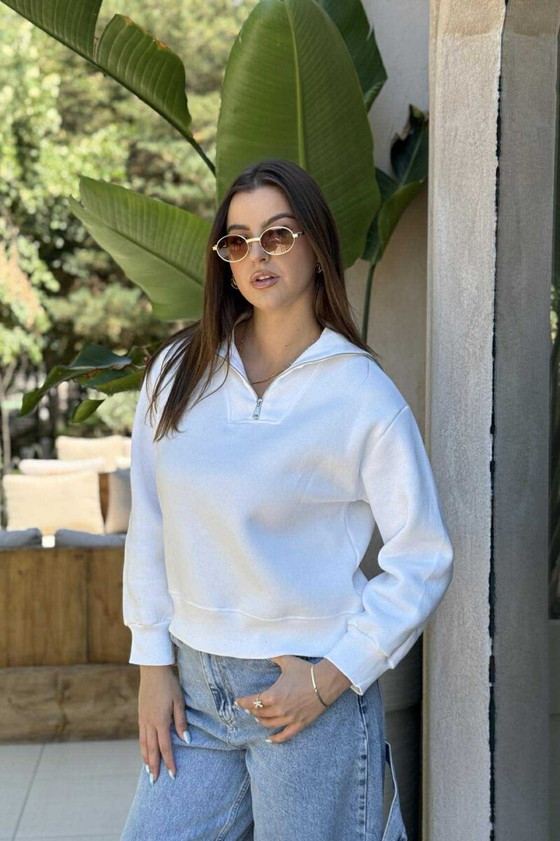 ZIPPER HIGH NECK WOMEN SWEATSHIRT WHITE-E BARDHE - 2
