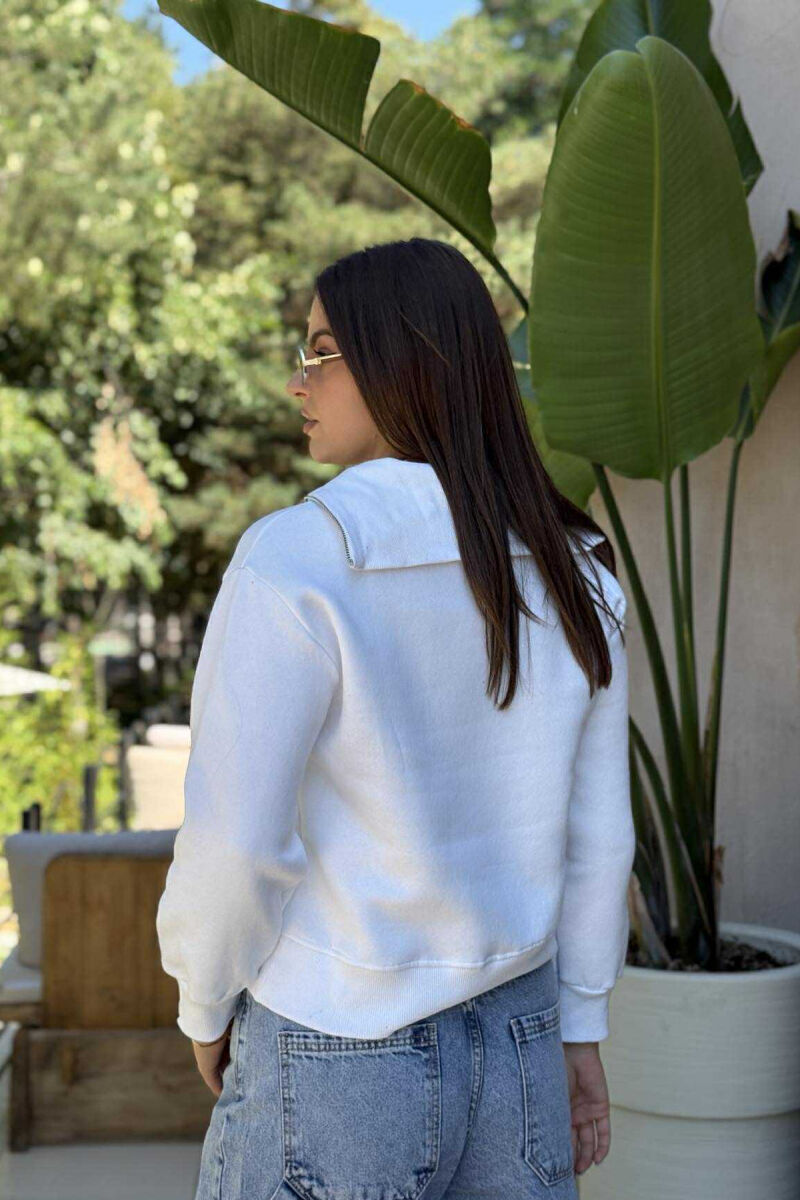 ZIPPER HIGH NECK WOMEN SWEATSHIRT WHITE-E BARDHE - 3