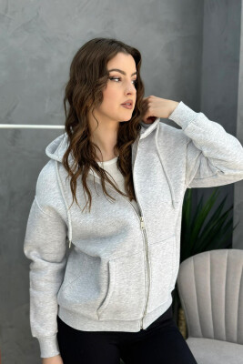 ZIPPER HOOD FLUFFY WOMAN JACKET GREY/GRI 