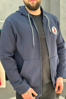 ZIPPER HOOD FLYFFY MEN JACKET DARK BLUE/BEE 