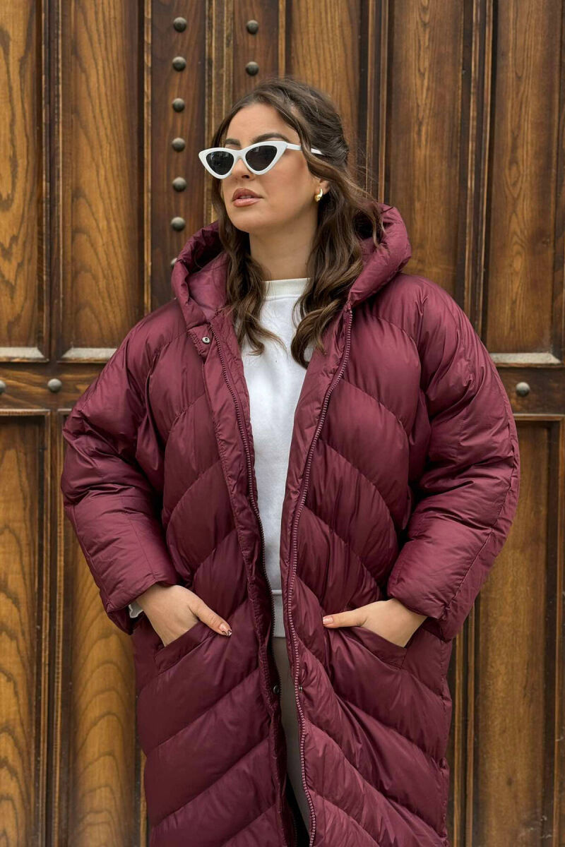 ZIPPER HOOD LONG WOMAN PUFFER JACKET BURGUNDY/VISHNJE - 2