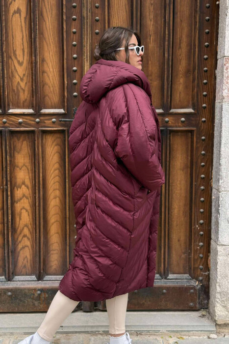 ZIPPER HOOD LONG WOMAN PUFFER JACKET BURGUNDY/VISHNJE - 3