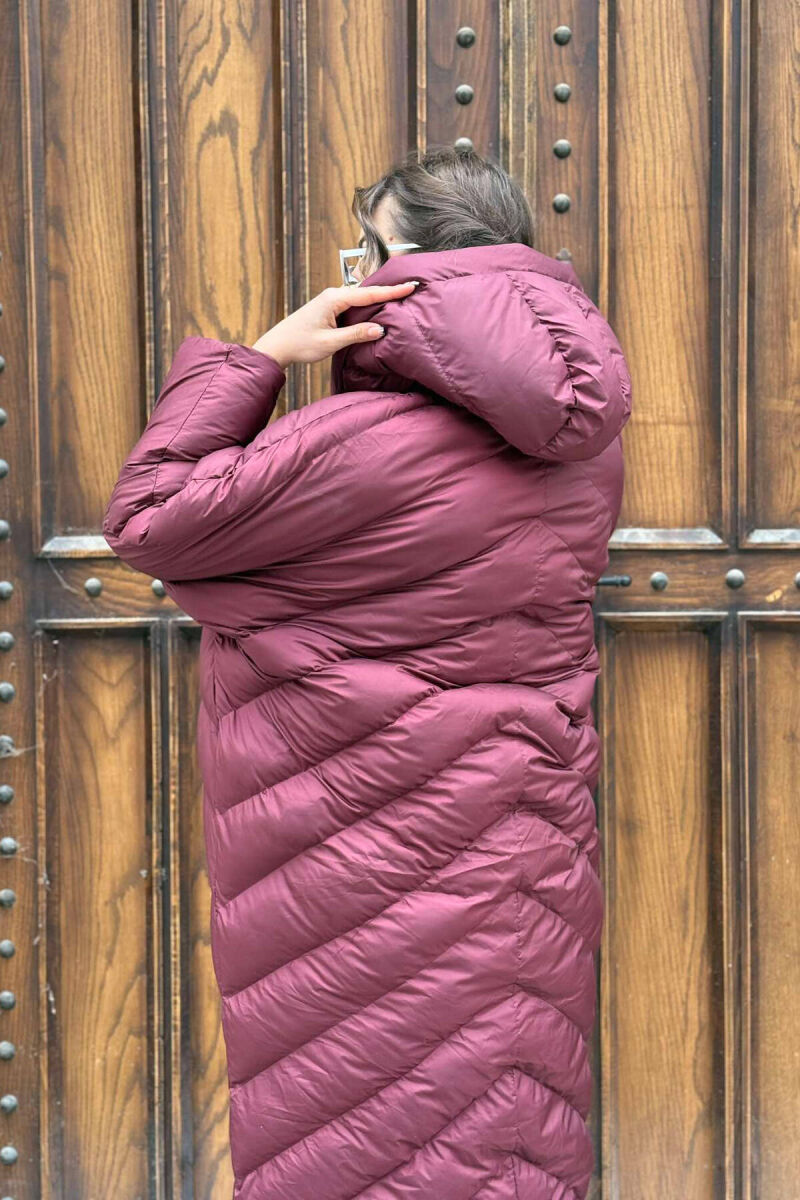 ZIPPER HOOD LONG WOMAN PUFFER JACKET BURGUNDY/VISHNJE - 4