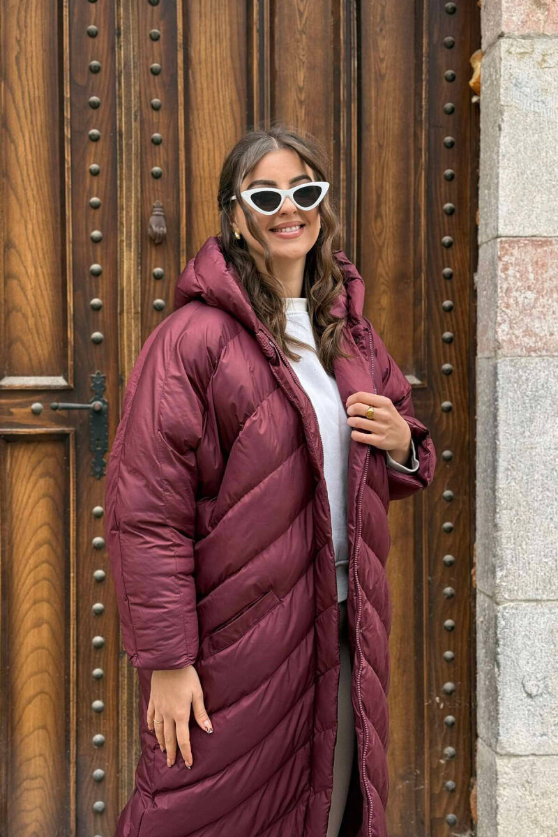 ZIPPER HOOD LONG WOMAN PUFFER JACKET BURGUNDY/VISHNJE - 5