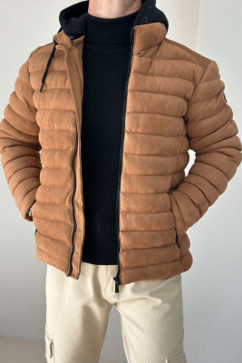 HOODED SIMPLE MEN PUFFER JACKET BROWN/KAFE 