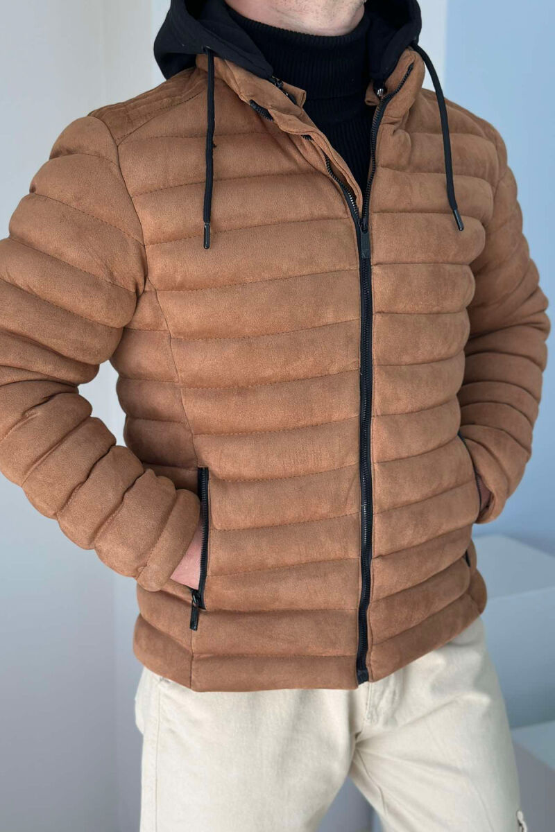 HOODED SIMPLE MEN PUFFER JACKET BROWN/KAFE - 5