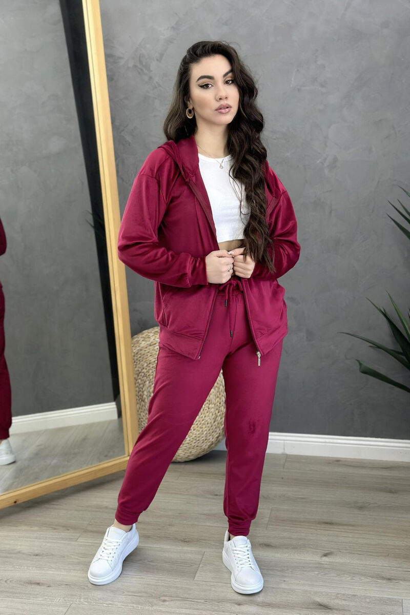 ZIPPER HOOD SIMPLE WOMAN VELVET SUIT BUYRDGUNDY/VISHNJE - 1