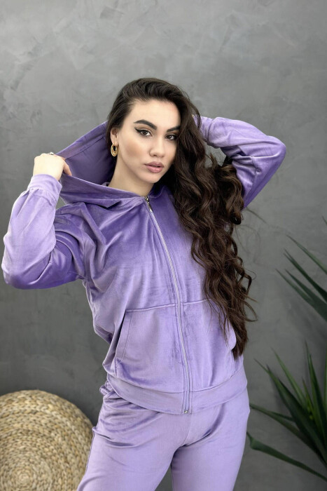 ZIPPER HOOD SIMPLE WOMAN VELVET SUIT LIGHT PURPLE/LEZB - 2