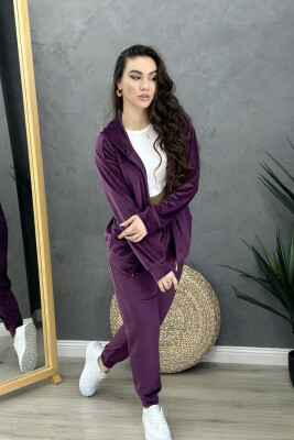 ZIPPER HOOD SIMPLE WOMAN VELVET SUIT PURPLE/LEJLA 