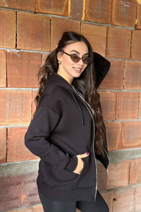 ZIPPER HOOD WOMEN JACKET IN BLACK COLOR - 2