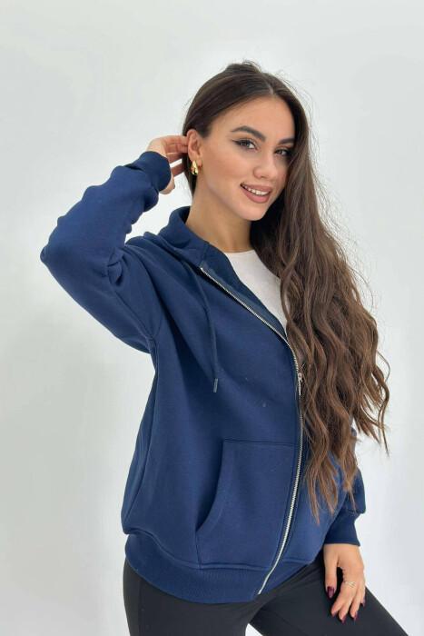 ZIPPER HOOD WOMEN JACKET IN DARK BLUE COLOR - 2