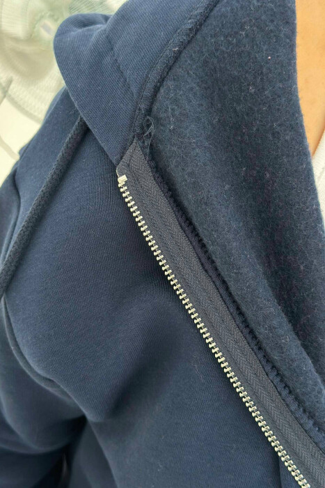 ZIPPER HOOD WOMEN JACKET IN DARK BLUE COLOR - 3