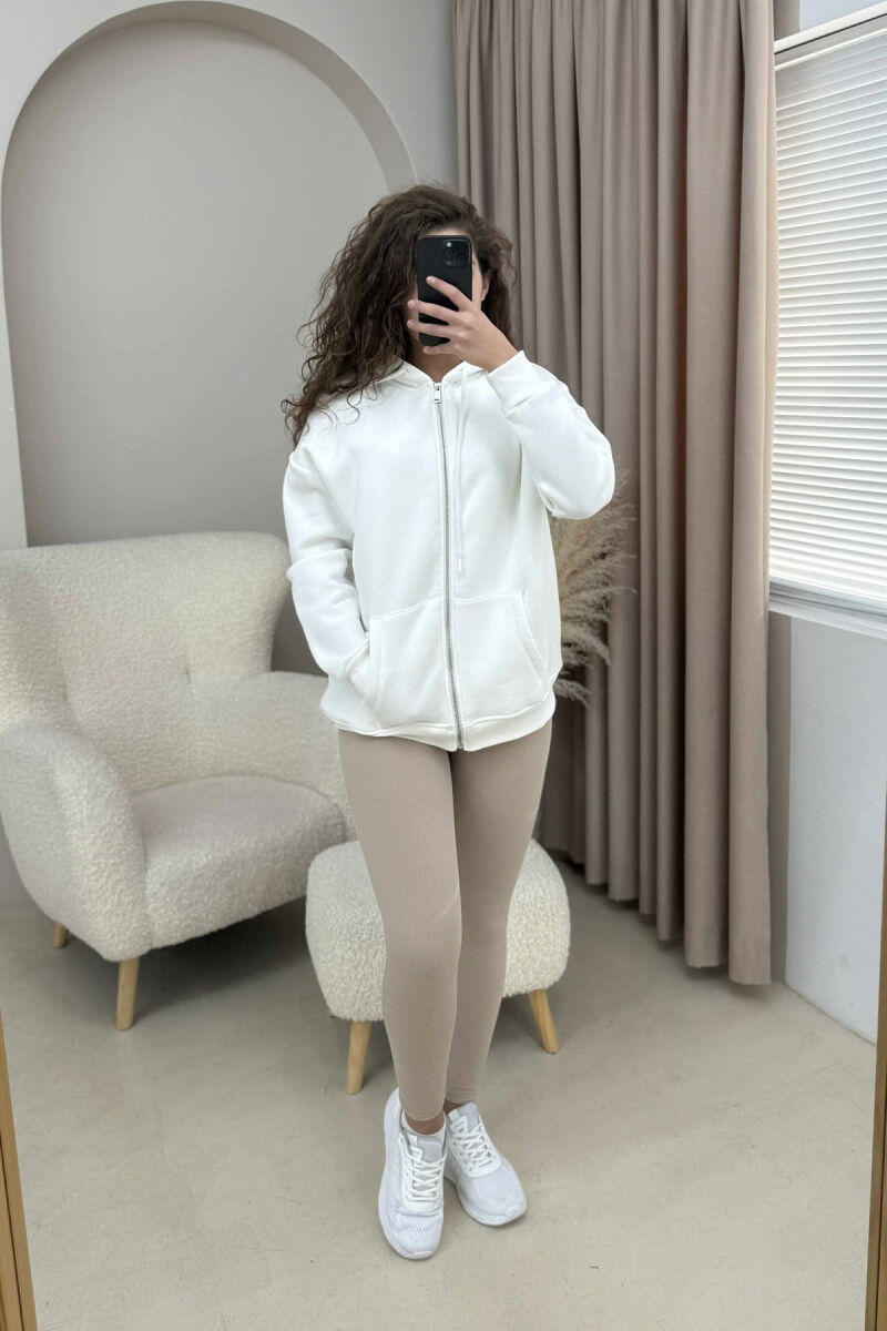 ONE COLOR ZIPPER HOOD WOMEN JACKET WHITE-E BARDHE - 1