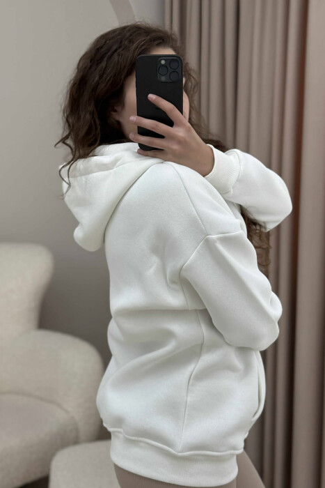 ONE COLOR ZIPPER HOOD WOMEN JACKET WHITE-E BARDHE - 3