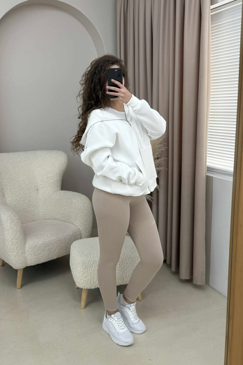 ONE COLOR ZIPPER HOOD WOMEN JACKET WHITE-E BARDHE - 6