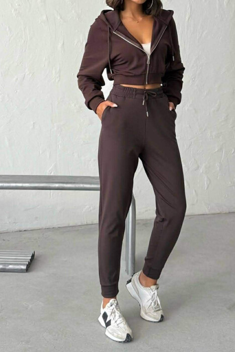 ZIPPER JACKET + SWEATPANTS WOMAN SET BROWN/KAFE - 1