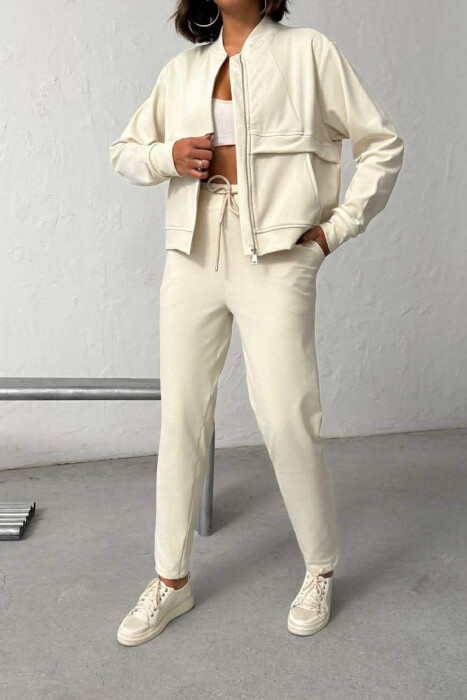 ZIPPER JACKET +SWEATPANTS WOMAN SET CREAM/KREM - 1