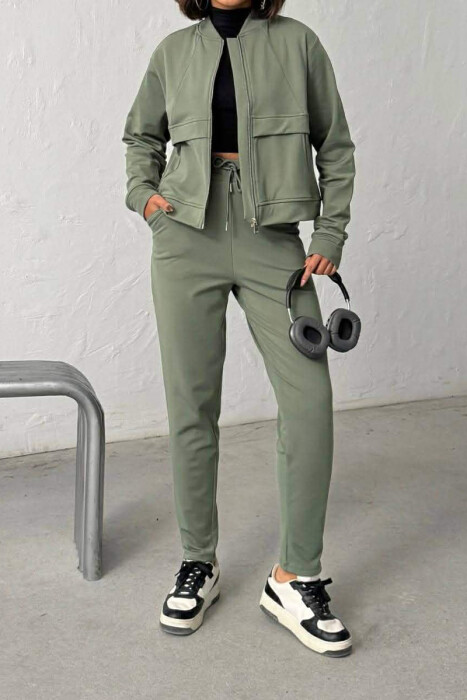 ZIPPER JACKET +SWEATPANTS WOMAN SET GREEN/JESHILE 
