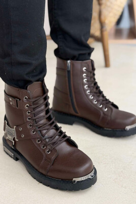 ZIPPER & LACING METAL DETAILS MEN BOOTS BROWN/KAFE 