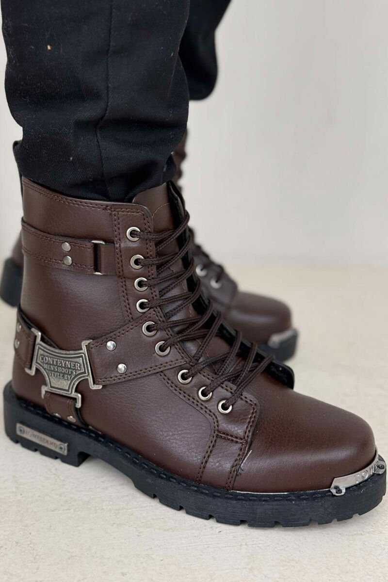 ZIPPER & LACING METAL DETAILS MEN BOOTS BROWN/KAFE - 2