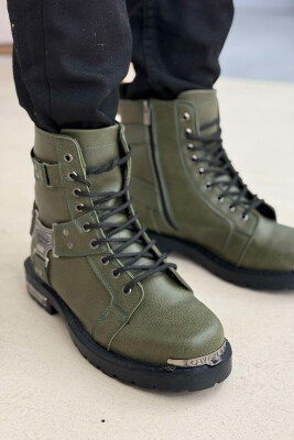 ZIPPER & LACING METAL DETAILS MEN BOOTS GREEN/JESHILE 