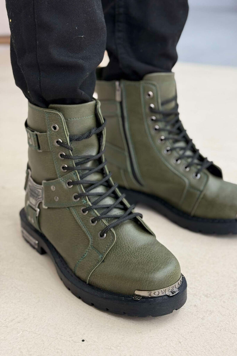 ZIPPER & LACING METAL DETAILS MEN BOOTS GREEN/JESHILE - 1