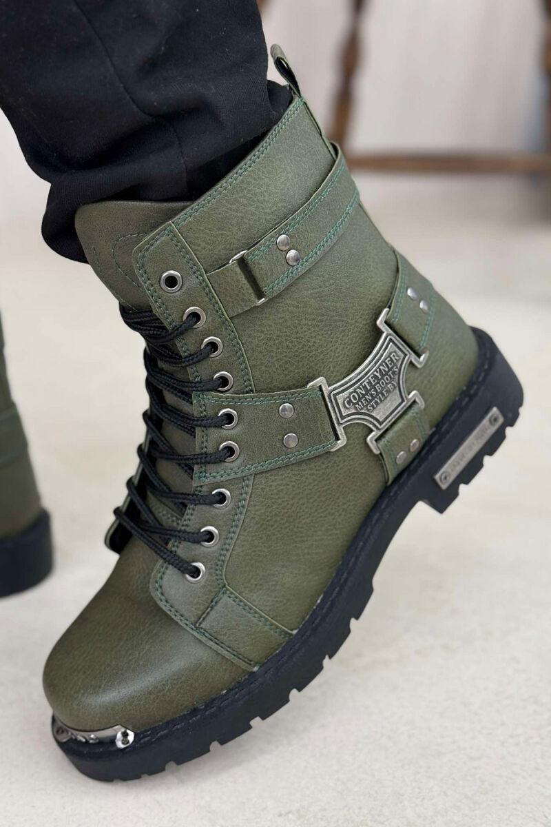 ZIPPER & LACING METAL DETAILS MEN BOOTS GREEN/JESHILE - 3