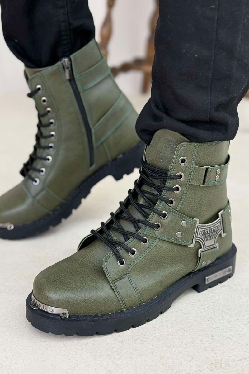 ZIPPER & LACING METAL DETAILS MEN BOOTS GREEN/JESHILE - 4