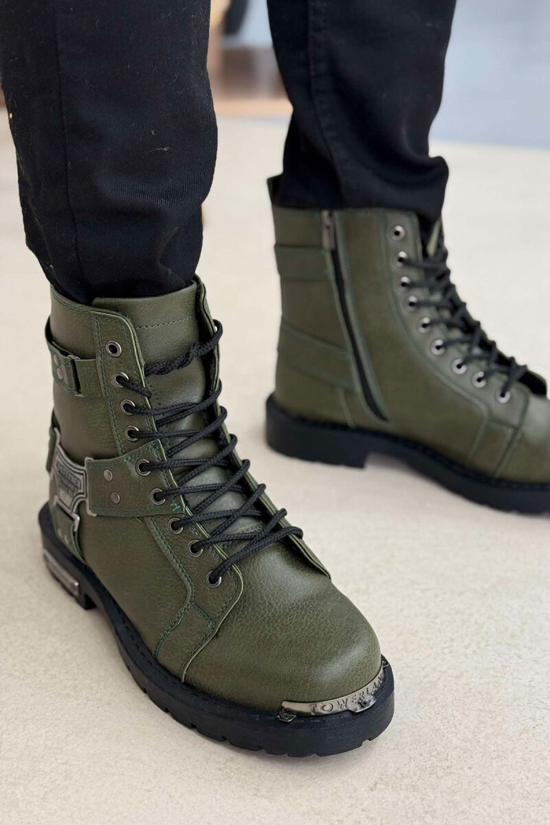 ZIPPER & LACING METAL DETAILS MEN BOOTS GREEN/JESHILE - 2