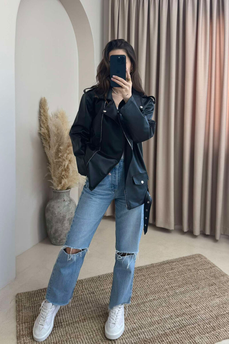 ZIPPER LEATHER WOMEN JACKET BLACK/ E ZEZE - 1