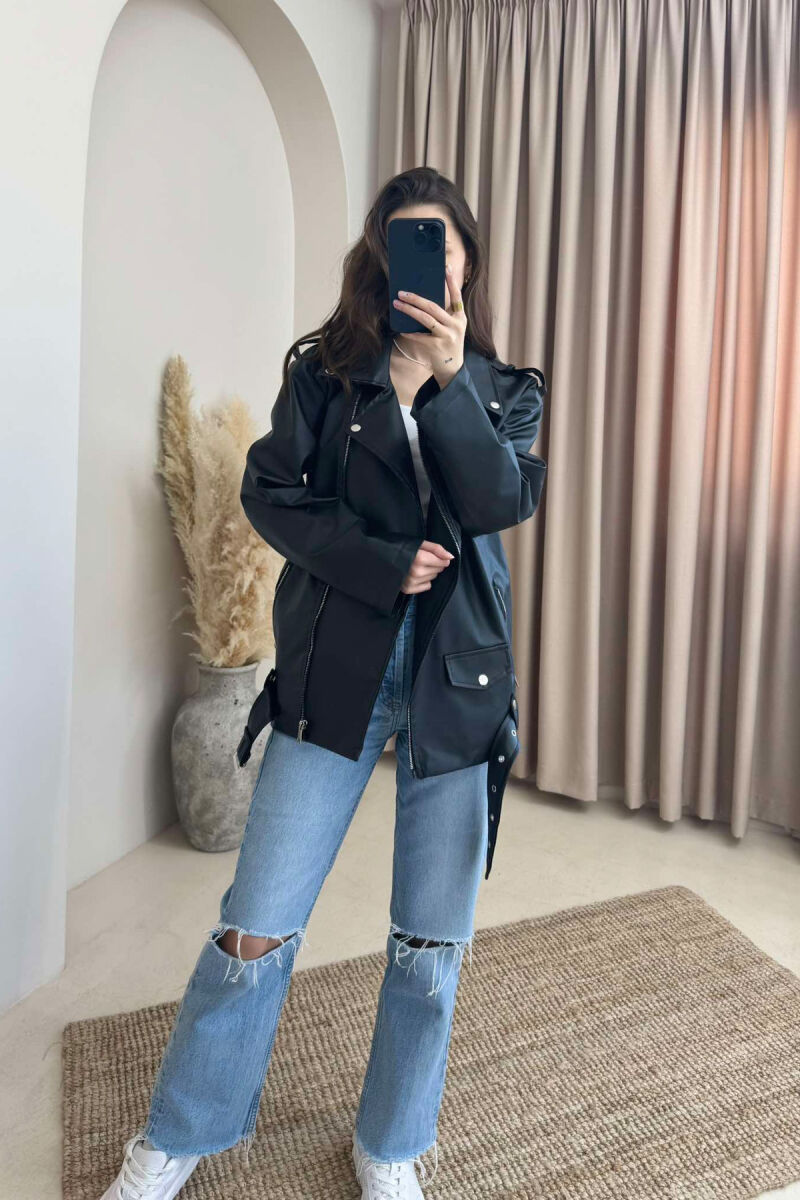 ZIPPER LEATHER WOMEN JACKET BLACK/ E ZEZE - 2