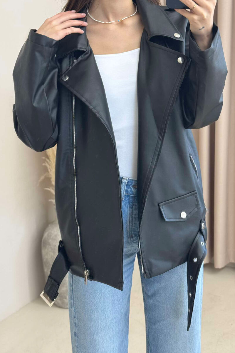 ZIPPER LEATHER WOMEN JACKET BLACK/ E ZEZE - 3