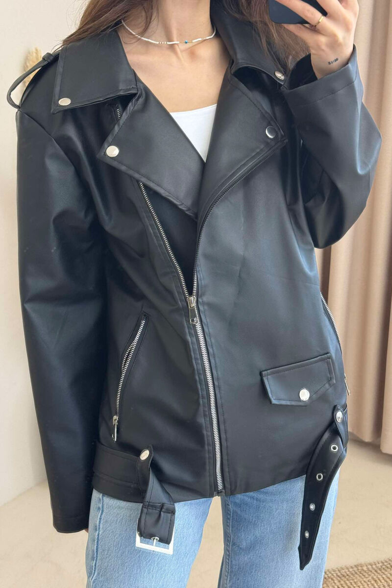 ZIPPER LEATHER WOMEN JACKET BLACK/ E ZEZE - 6