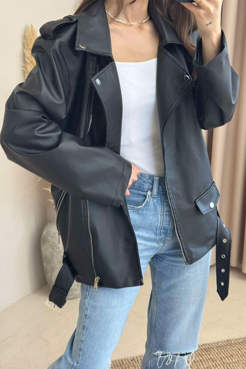ZIPPER LEATHER WOMEN JACKET BLACK/ E ZEZE - 7